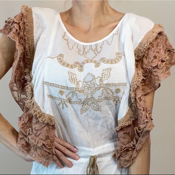 Barok linen ruffle lace shorts boho romper small - Picture 3 of 13